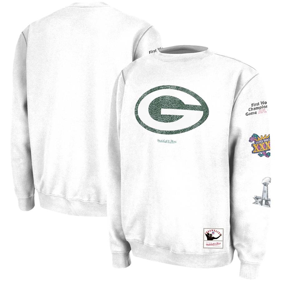 Green Bay Packers Mitchell & Ness Rings VIP Champions Pullover Sweater - White