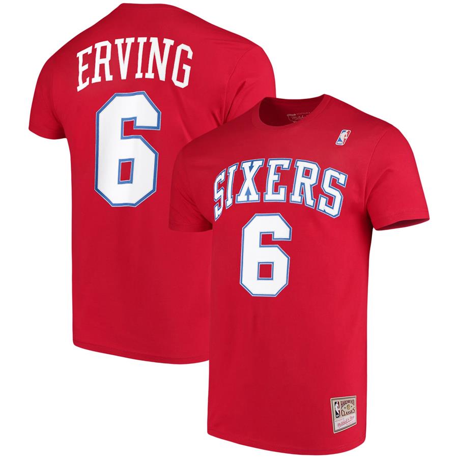 Julius Erving Philadelphia 76ers Mitchell & Ness Hardwood Classics Name & Number Player T-Shirt - Red
