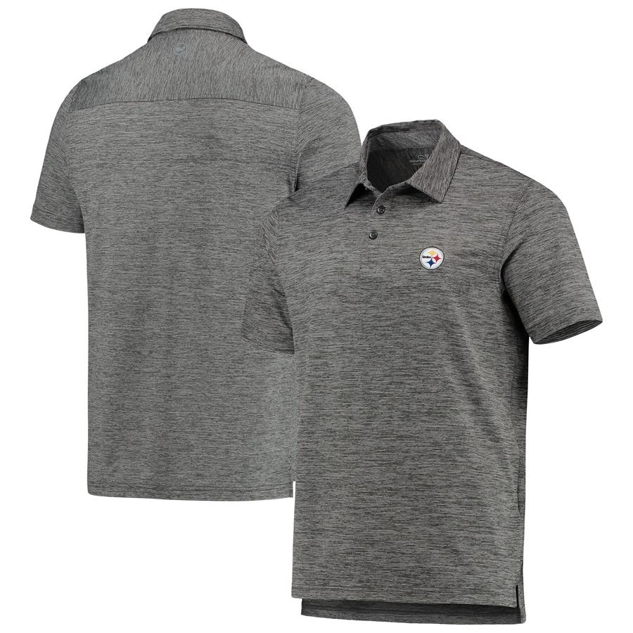 Pittsburgh Steelers Vineyard Vines Destin Stripe Sankaty Polo - Charcoal