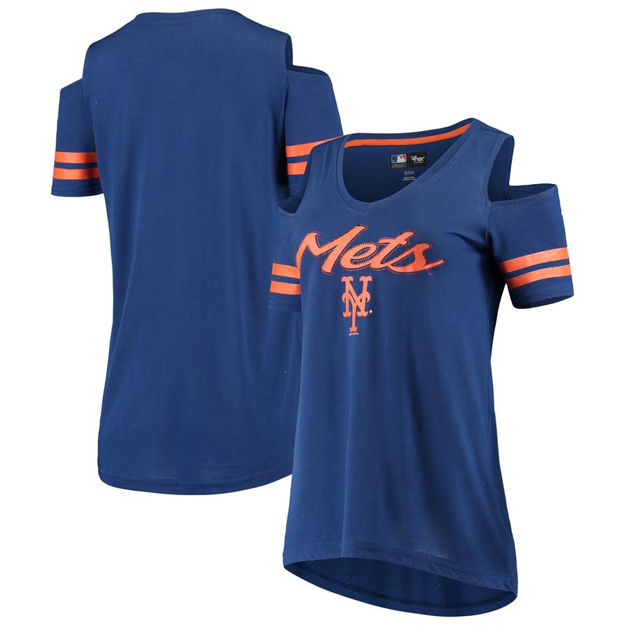 New York Mets G-III 4Her by Carl Banks Women's Extra Inning Cold Shoulder T-Shirt - Royal