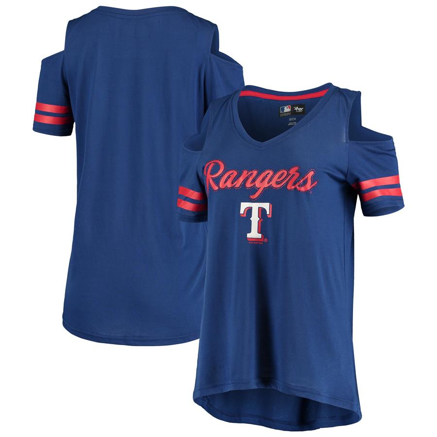 Texas Rangers G-III 4Her by Carl Banks Women's Extra Inning Cold Shoulder V-Neck T-Shirt - Royal