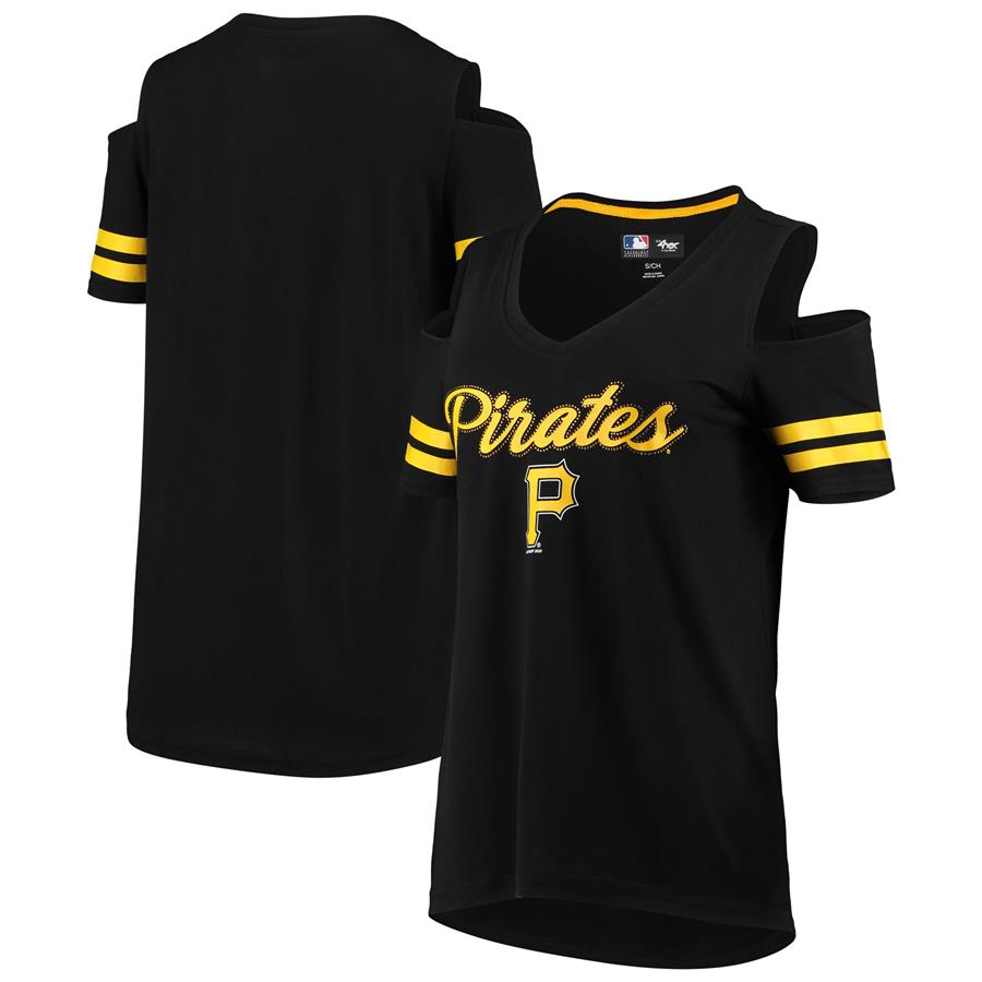 Pittsburgh Pirates G-III 4Her by Carl Banks Women's Extra Inning Cold Shoulder T-Shirt - Black