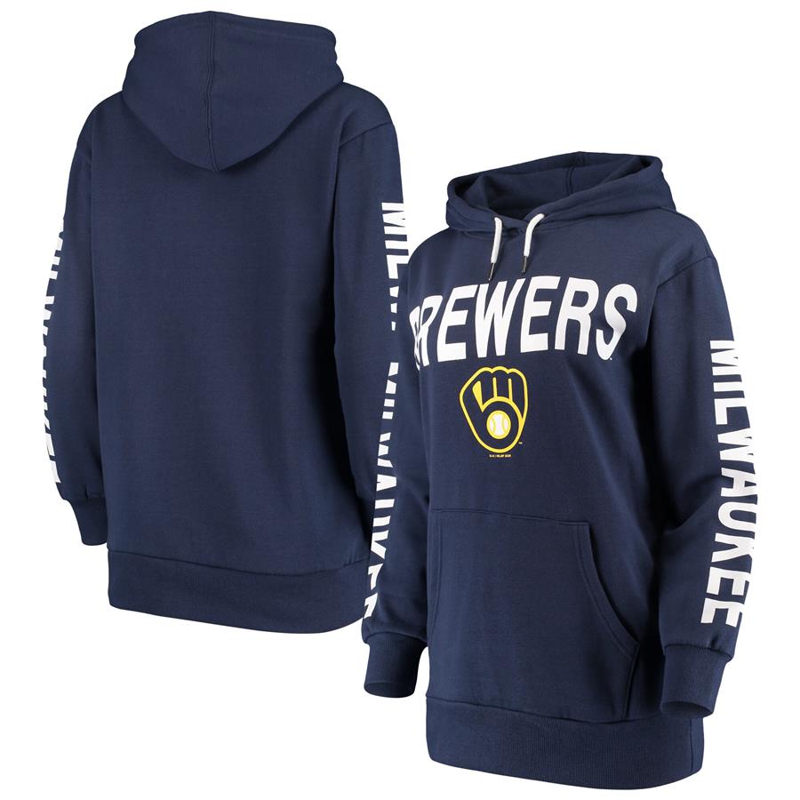 Milwaukee Brewers G-III 4Her by Carl Banks Women's Extra Inning Colorblock Pullover Hoodie - Navy