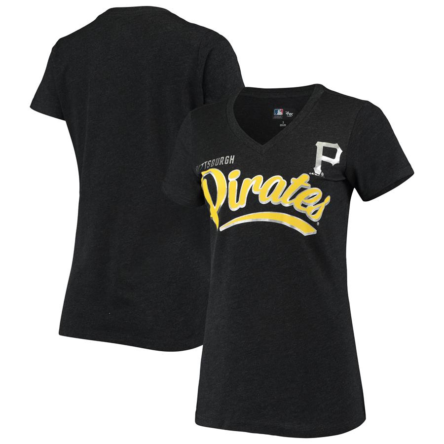 Pittsburgh Pirates G-III 4Her by Carl Banks Women's Good Day V-Neck T-Shirt - Heathered Black