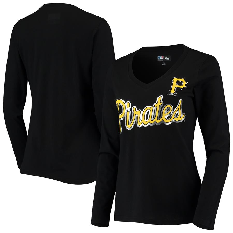 Pittsburgh Pirates G-III 4Her by Carl Banks Women's Perfect Game Long Sleeve V-Neck T-Shirt - Black