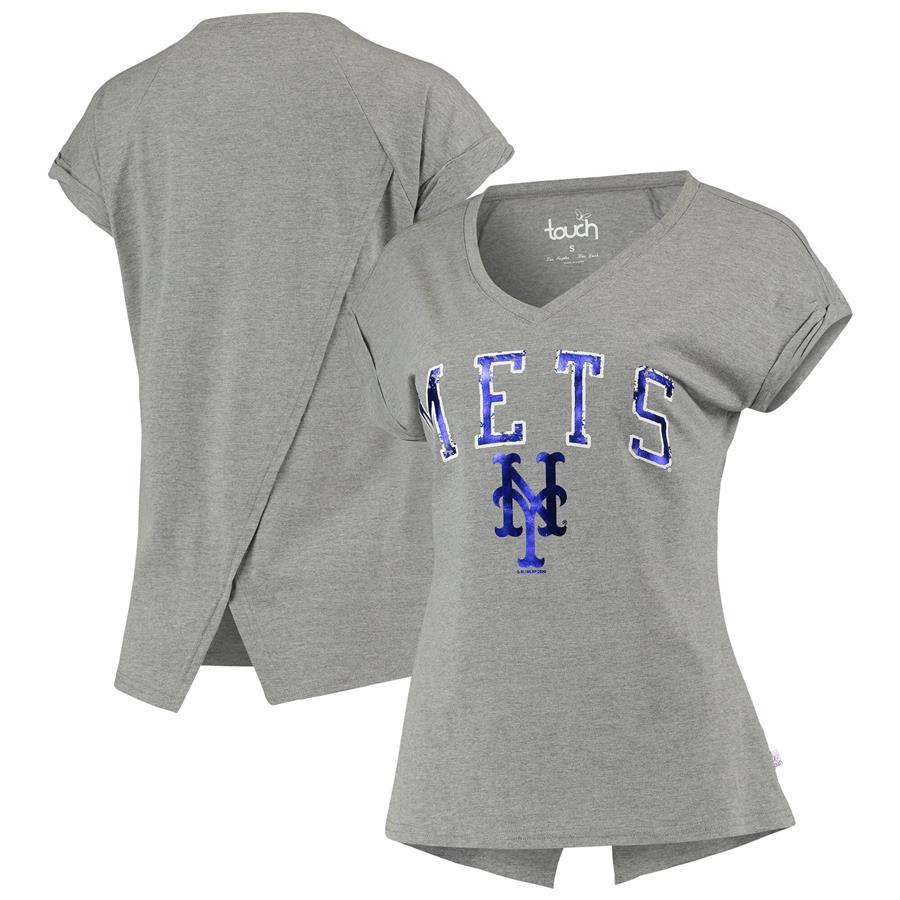New York Mets Touch Women's Power Play V-Neck T-Shirt - Gray