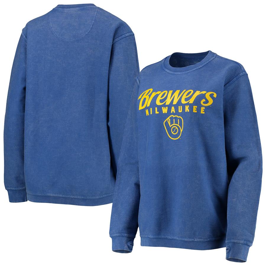 Milwaukee Brewers G-III 4Her by Carl Banks Women's Team Comfy Cord Pullover Sweatshirt - Royal