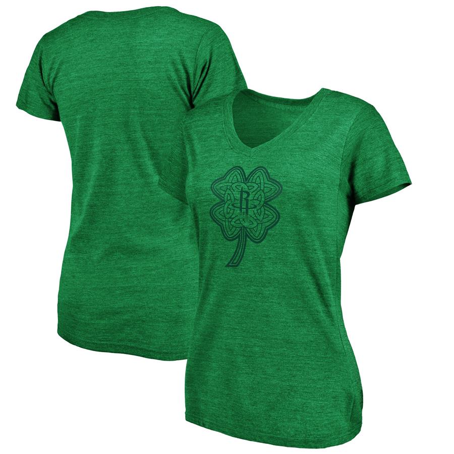 Houston Rockets Fanatics Branded Women's St. Patrick's Day Celtic Charm Tri-Blend V-Neck T-Shirt - Green