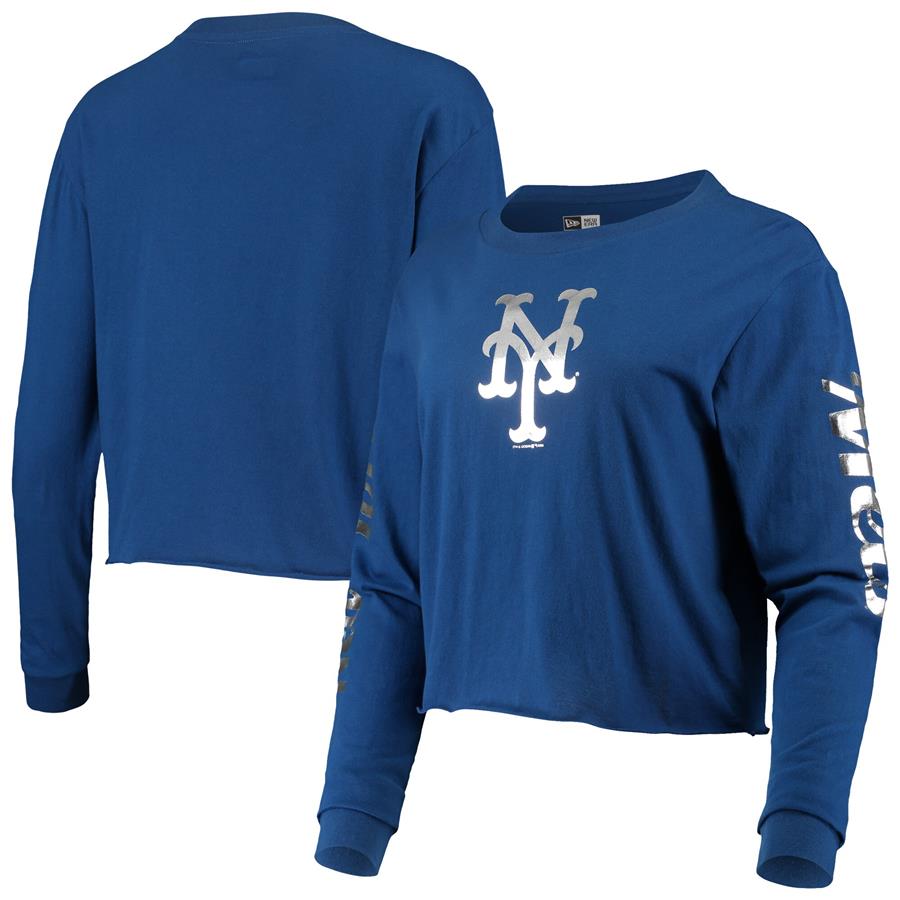 New York Mets New Era Women's Baby Jersey Long Sleeve Cropped T-Shirt - Royal