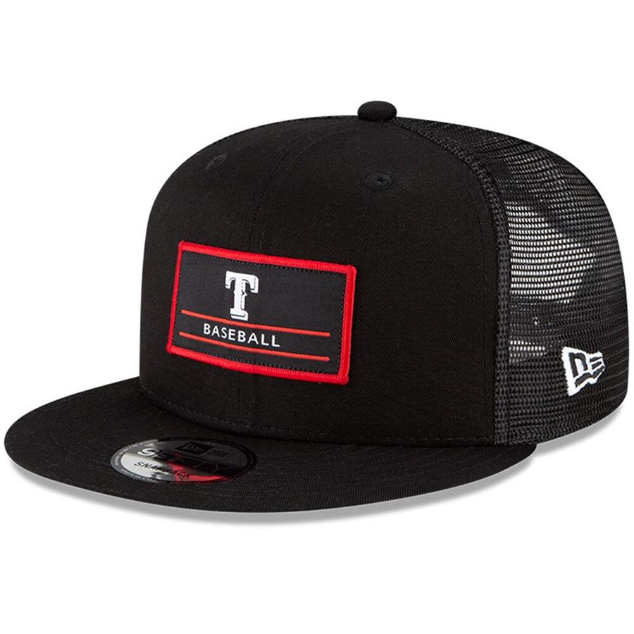 Texas Rangers New Era Deck Trucker 9FIFTY Snapback Hat - Black