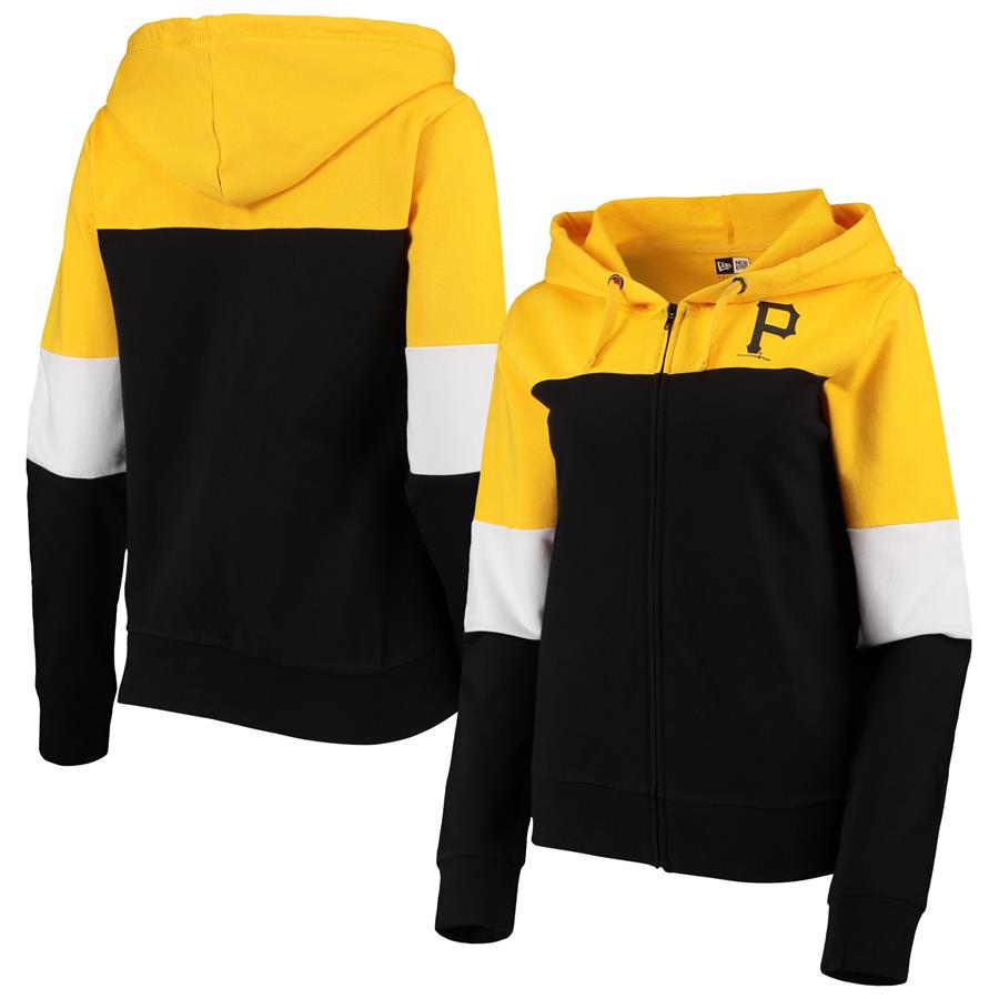 Pittsburgh Pirates New Era Women's Colorblock French Terry Full-Zip Hoodie - Black