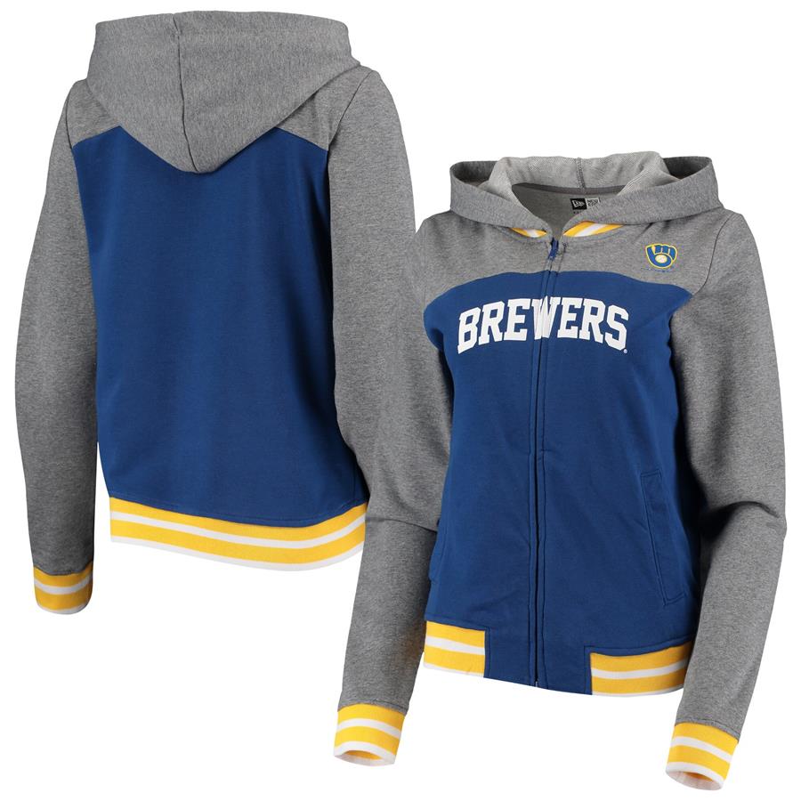 Milwaukee Brewers New Era Women's French Terry Varsity Full-Zip Hoodie - Royal
