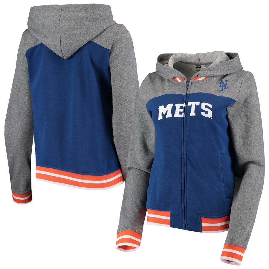 New York Mets New Era Women's French Terry Varsity Full-Zip Hoodie - Royal