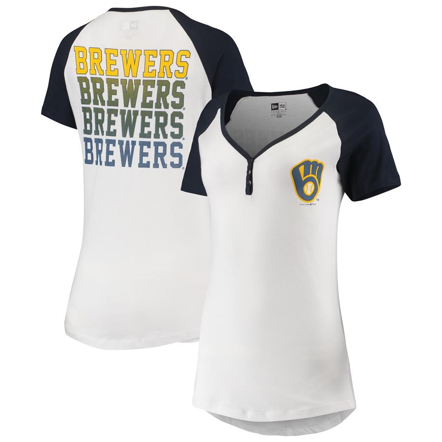 Milwaukee Brewers New Era Women's Henley T-Shirt - White