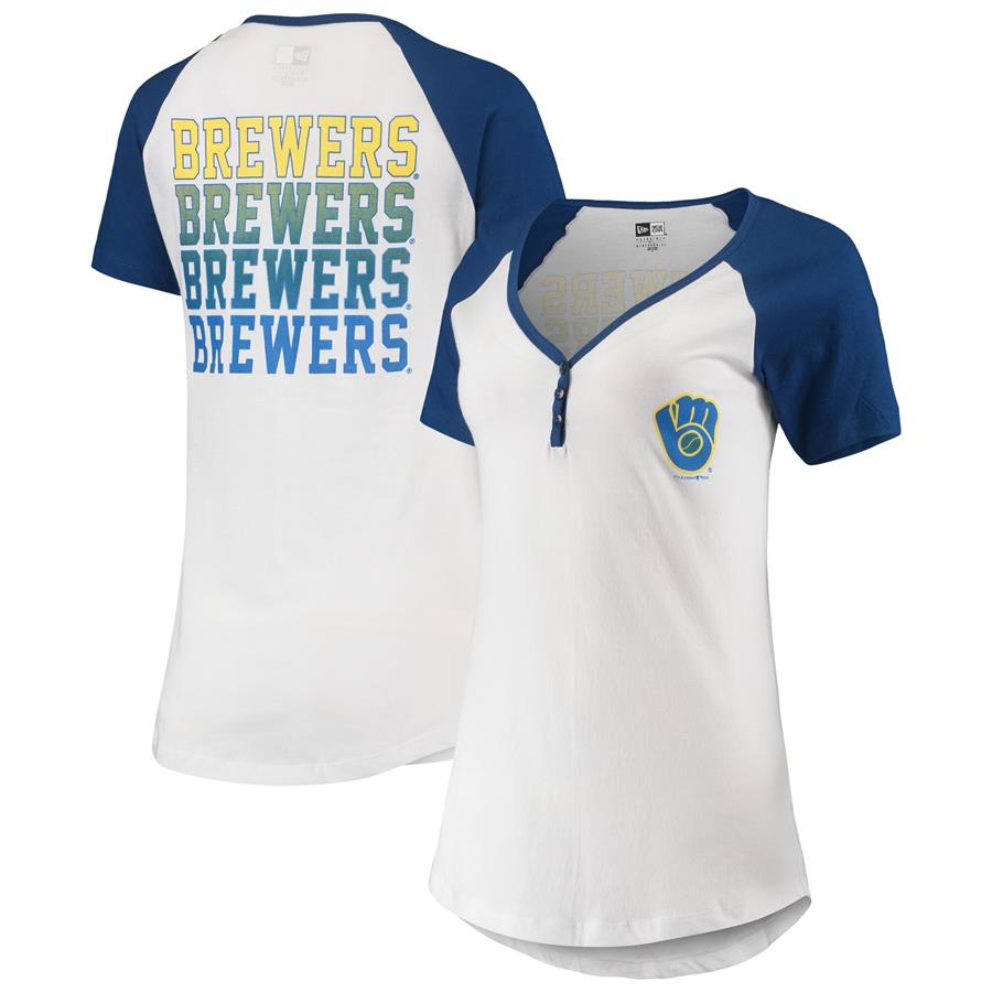 Milwaukee Brewers New Era Women's Henley T-Shirt - White