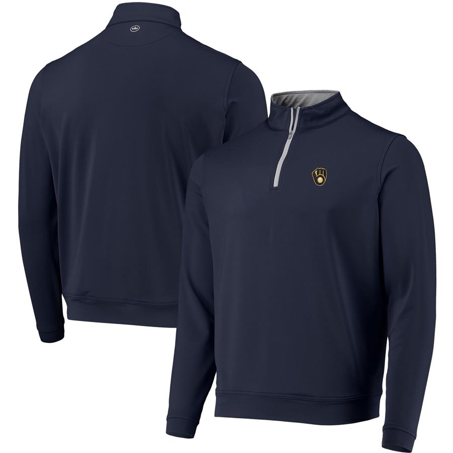 Milwaukee Brewers Peter Millar Perth Solid Stretch Quarter-Zip Jacket - Navy