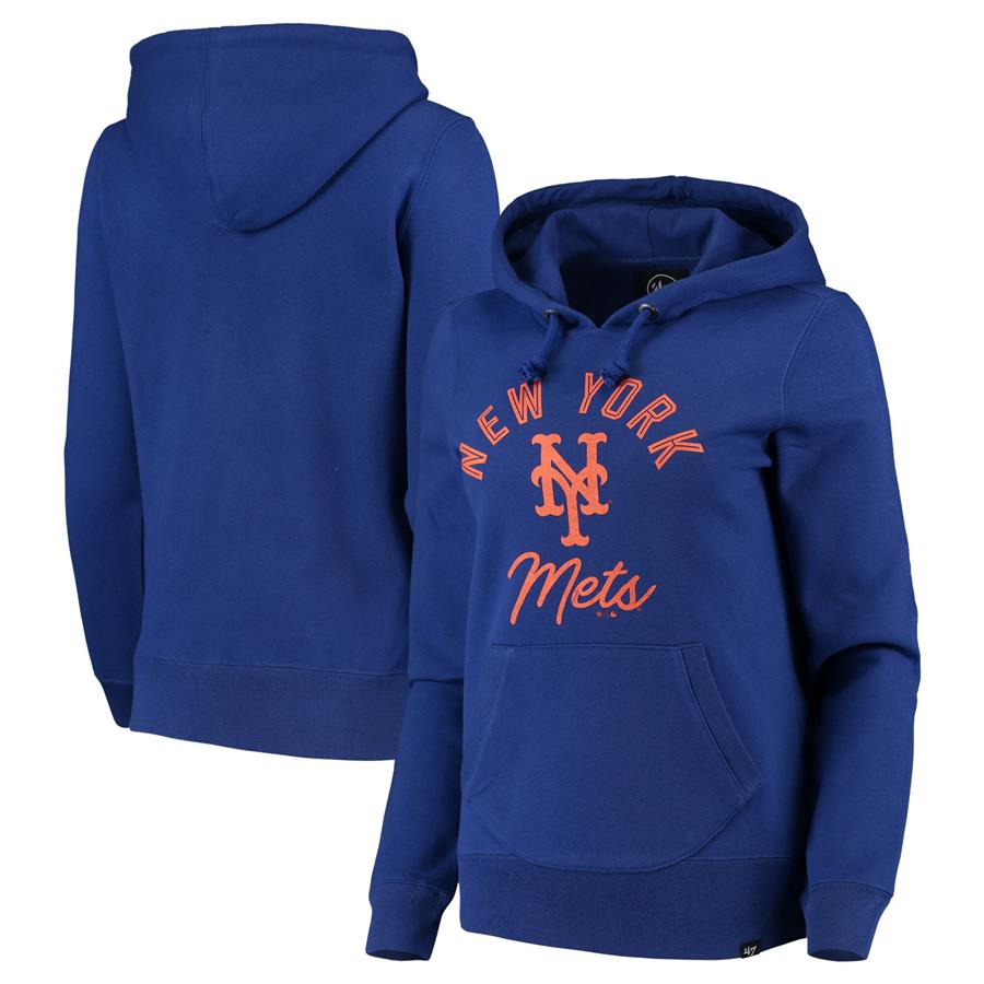 New York Mets '47 Women's Hollow Script Headline Pullover Hoodie - Royal