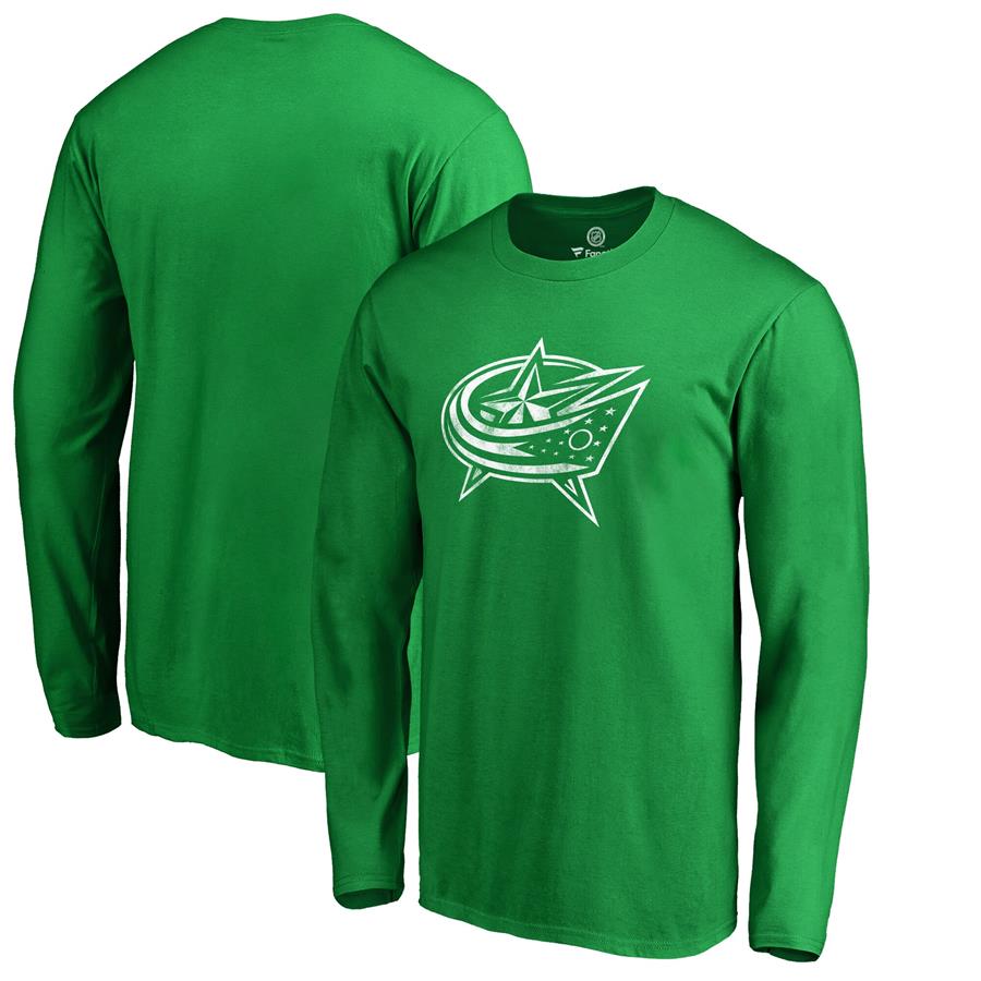 Columbus Blue Jackets Fanatics Branded St. Patrick's Day White Logo Long Sleeve T-Shirt - Green