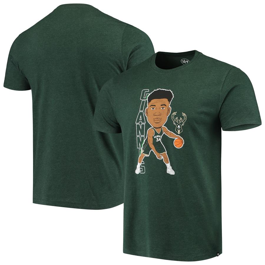 Giannis Antetokounmpo Milwaukee Bucks '47 Bobblehead T-Shirt - Heathered Hunter Green