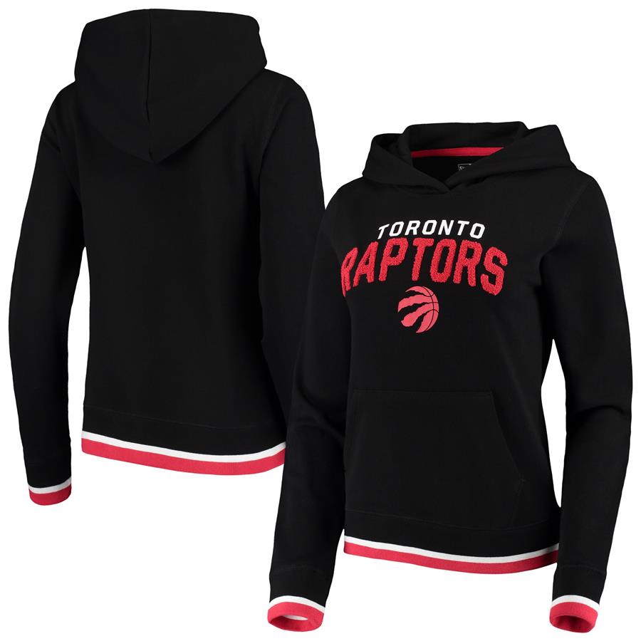 Toronto Raptors New Era Women's Fleece Chenille Flocking Pullover Hoodie - Black