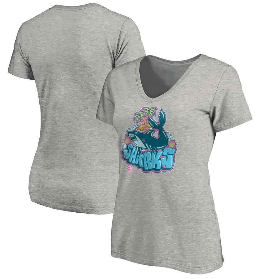 Женская футболка с V-вырезом San Jose Sharks Fanatics Branded Graffiti Shark (серый меланж)