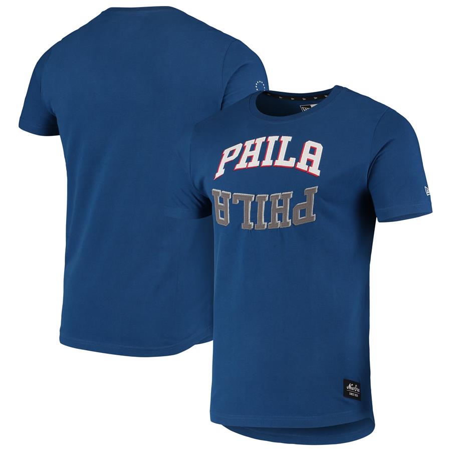 Philadelphia 76ers New Era Brushed Jersey Wordmark Reflection Applique T-Shirt - Royal