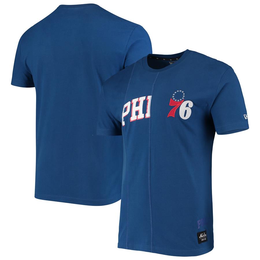 Philadelphia 76ers New Era Wordmark Logo Cut & Sew Applique Brushed T-Shirt - Royal