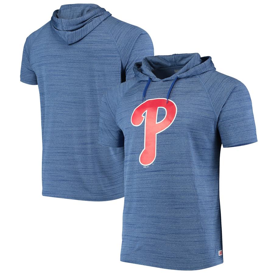 Philadelphia Phillies Stitches Raglan Short Sleeve Pullover Hoodie - Heathered Royal