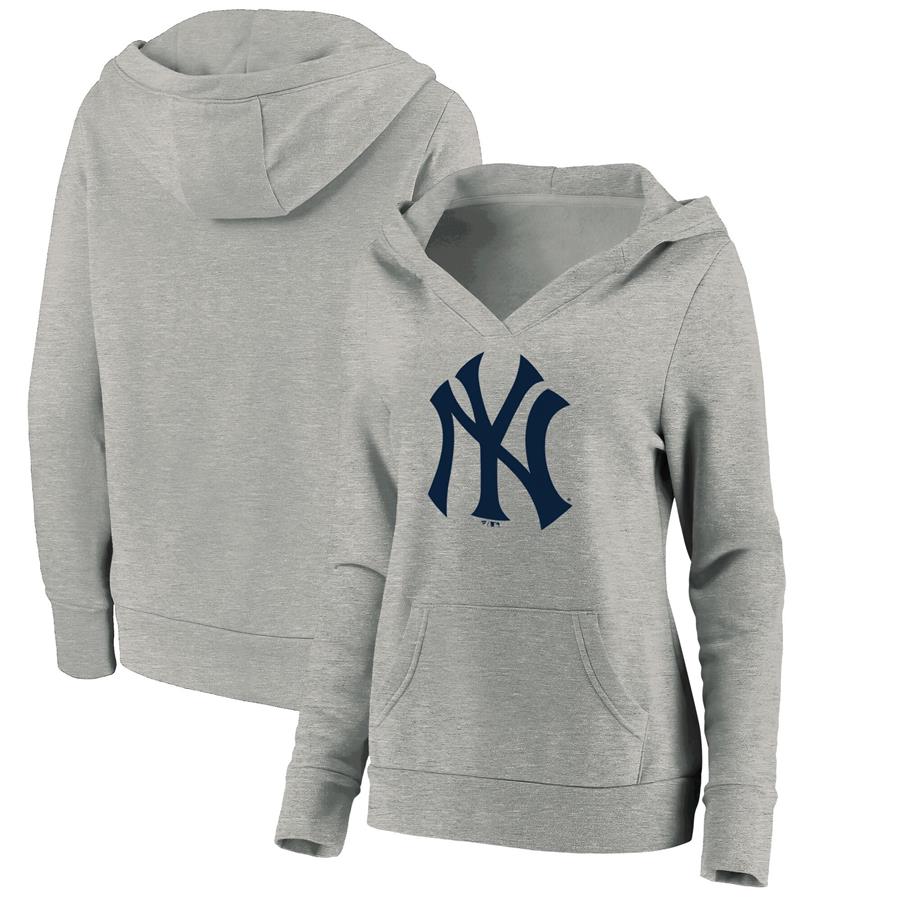 Женское худи с V-вырезом New York Yankees Fanatics Branded Official Logo Crossover (серый меланж)