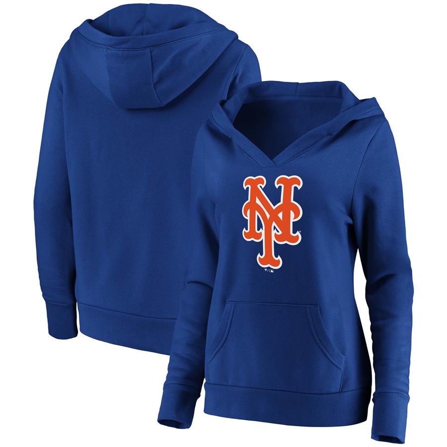 New York Mets Fanatics Branded Women's Official Logo Crossover V-Neck Pullover Hoodie - Royal
