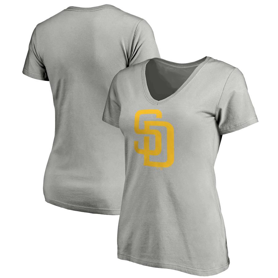 San Diego Padres Fanatics Branded Women's Core Official Logo V-Neck T-Shirt - Heathered Gray
