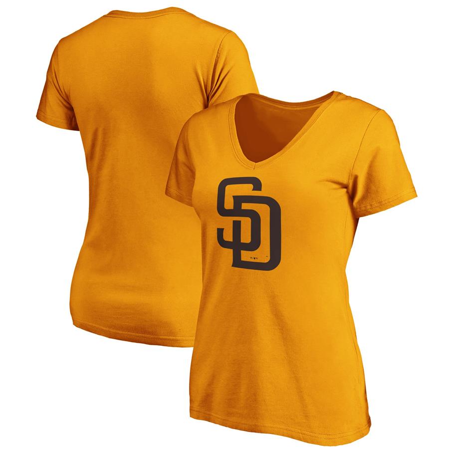 San Diego Padres Fanatics Branded Women's Core Official Logo V-Neck T-Shirt - Gold