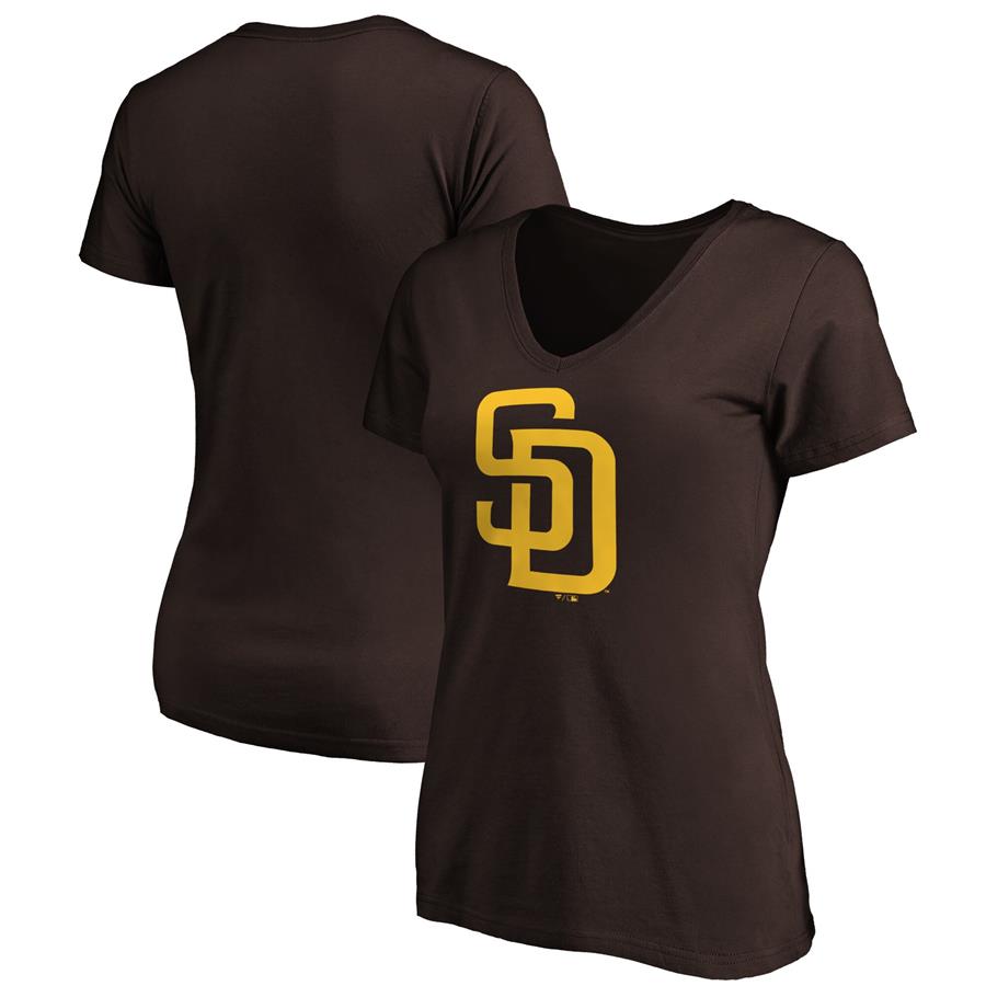San Diego Padres Fanatics Branded Women's Core Official Logo V-Neck T-Shirt - Brown