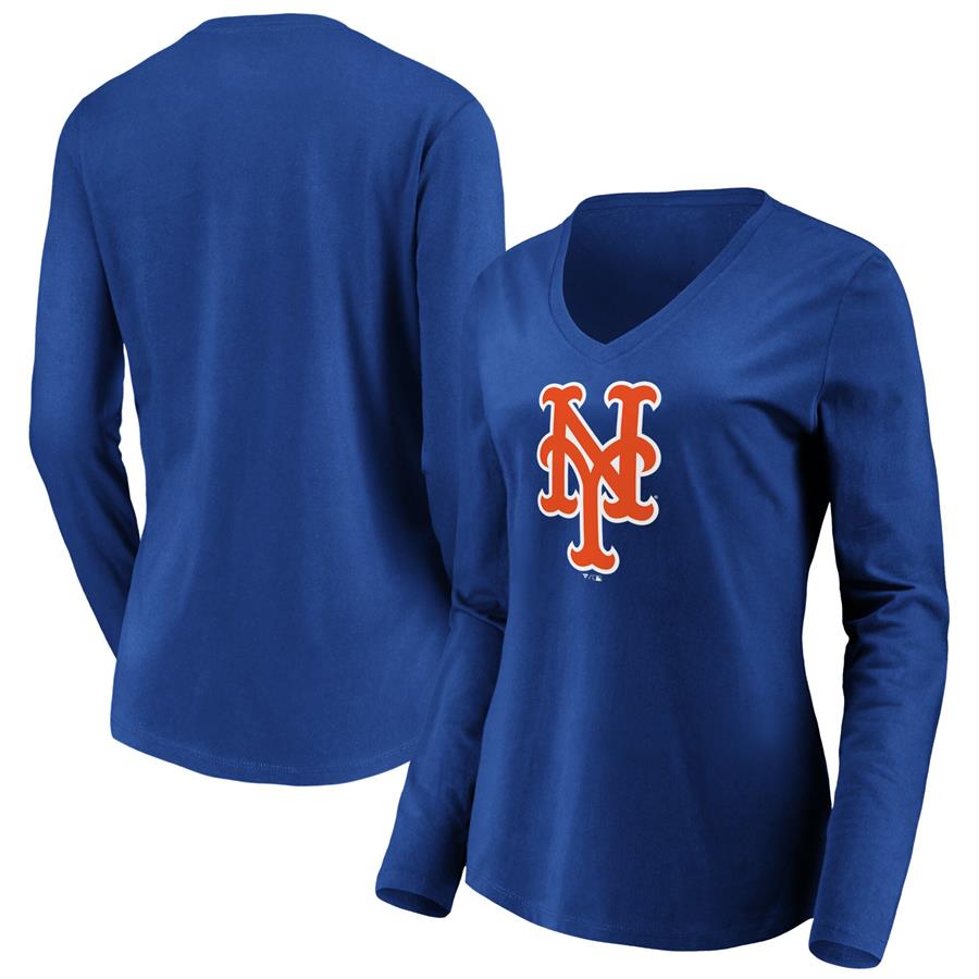 New York Mets Fanatics Branded Women's Official Logo Long Sleeve V-Neck T-Shirt - Royal