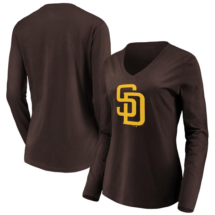 San Diego Padres Fanatics Branded Women's Official Logo Long Sleeve V-Neck T-Shirt - Brown