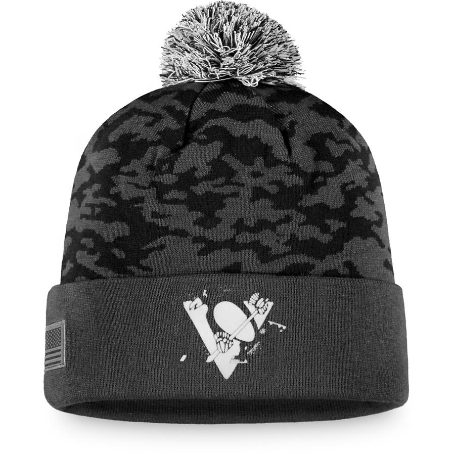 Pittsburgh Penguins Fanatics Branded Military Appreciation Cuffed Knit Hat with Pom - Charcoal