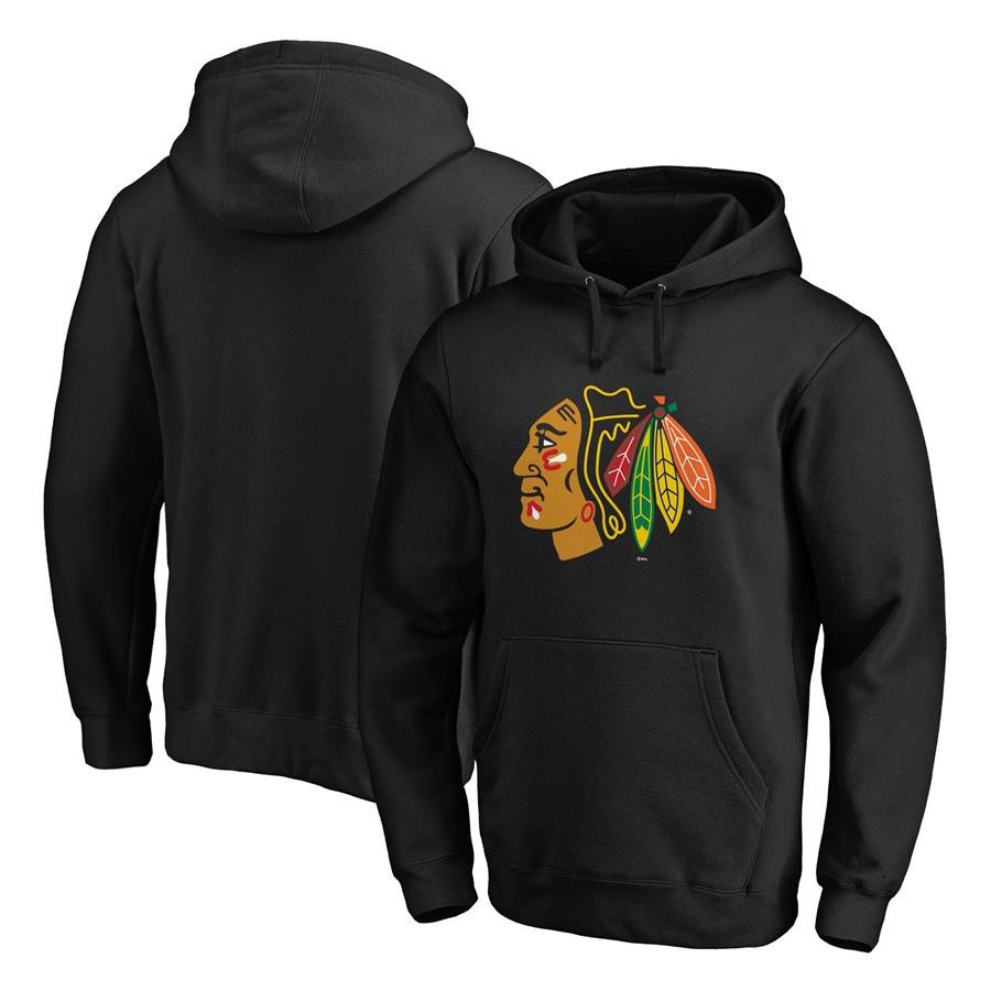 Chicago Blackhawks Fanatics Branded Primary Team Logo Fleece Pullover Hoodie - Black