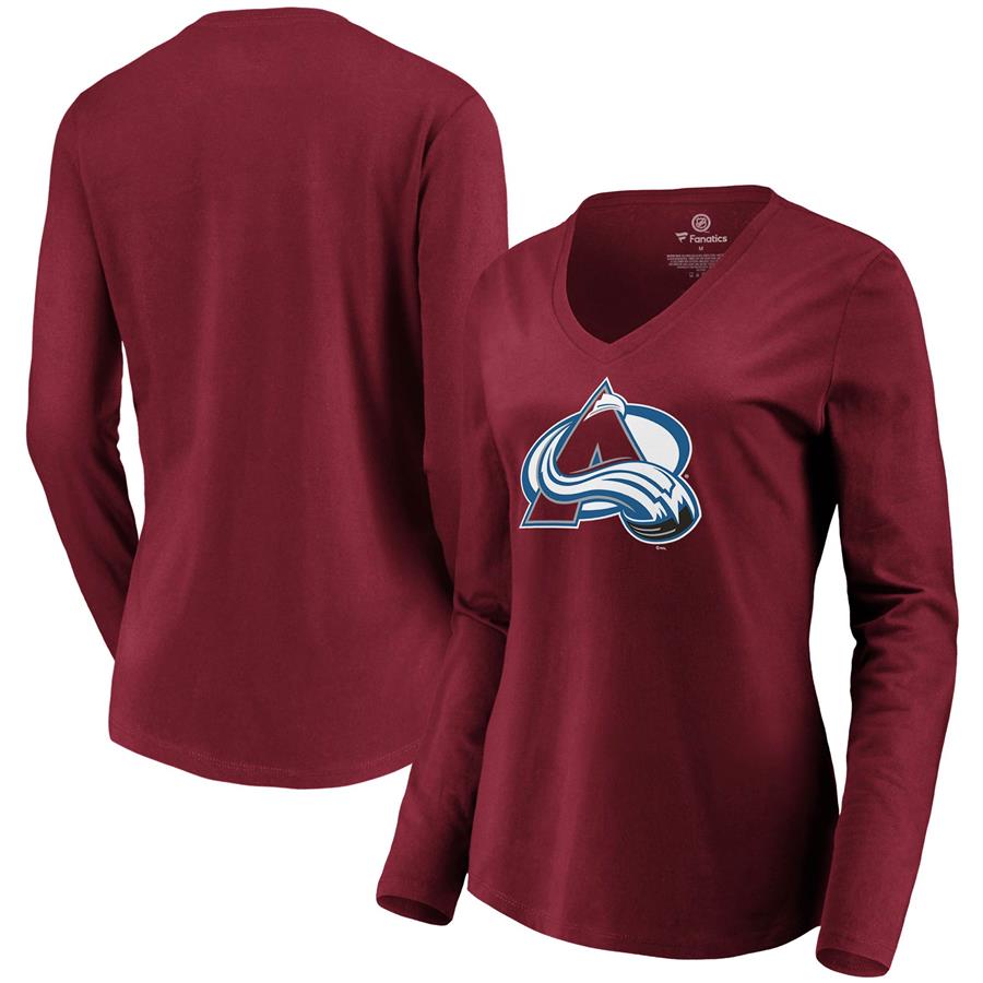 Colorado Avalanche Fanatics Branded Women's Primary Logo Long Sleeve V-Neck T-Shirt - Burgundy