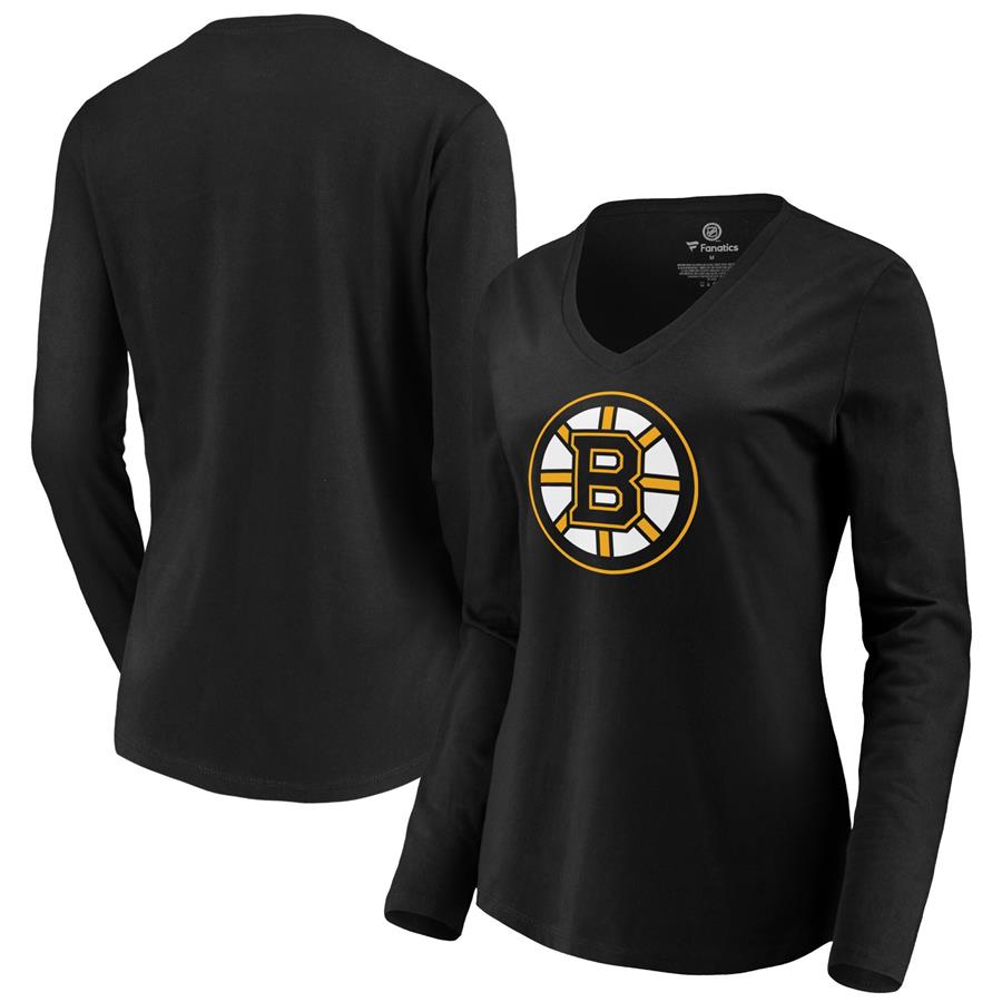 Boston Bruins Fanatics Branded Women's Primary Logo Long Sleeve V-Neck T-Shirt - Black