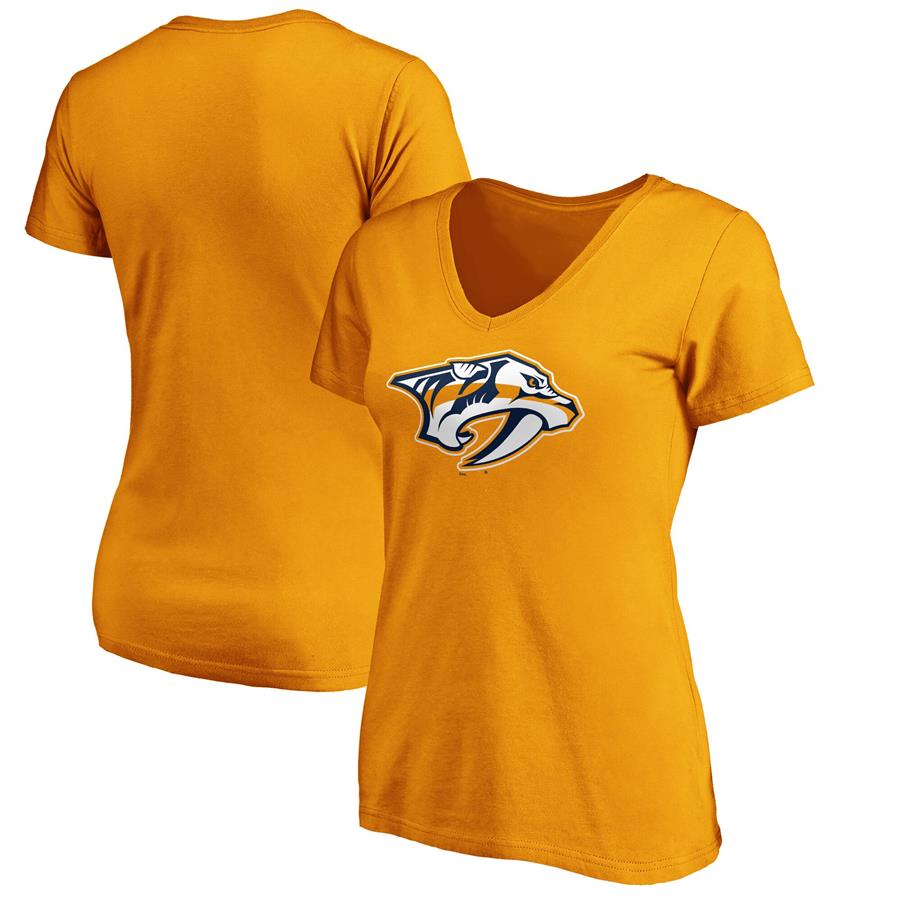 Nashville Predators Fanatics Branded Women's Primary Logo V-Neck T-Shirt - Gold