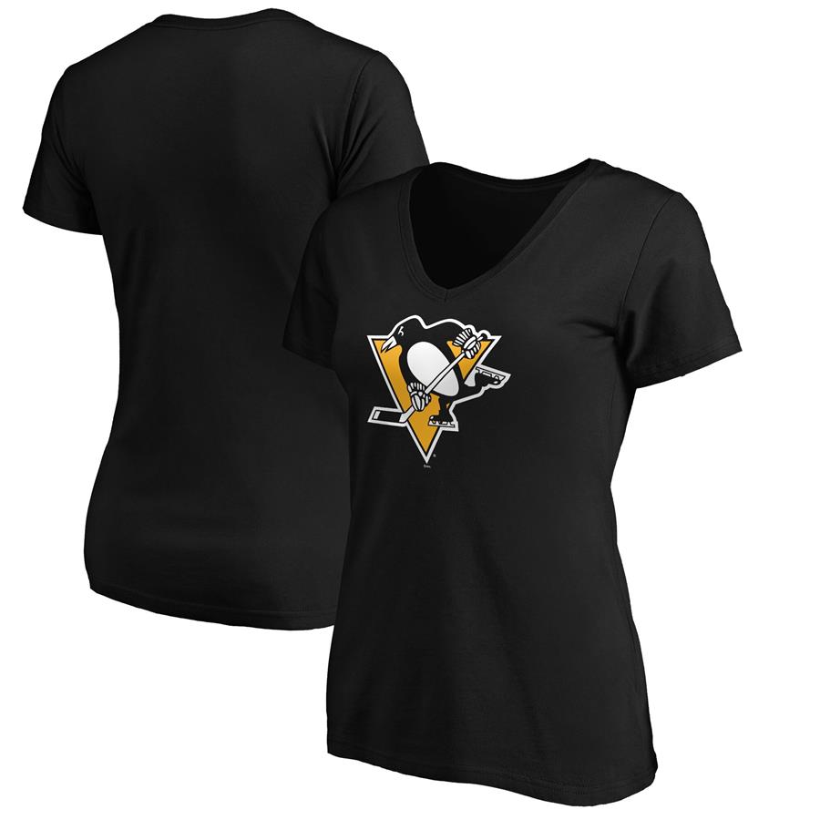 Pittsburgh Penguins Fanatics Branded Women's Primary Logo V-Neck T-Shirt - Black