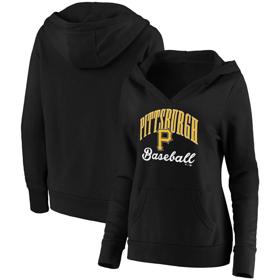 Pittsburgh Pirates Fanatics Branded Women's Victory Script Crossover Neck Pullover Hoodie - Black