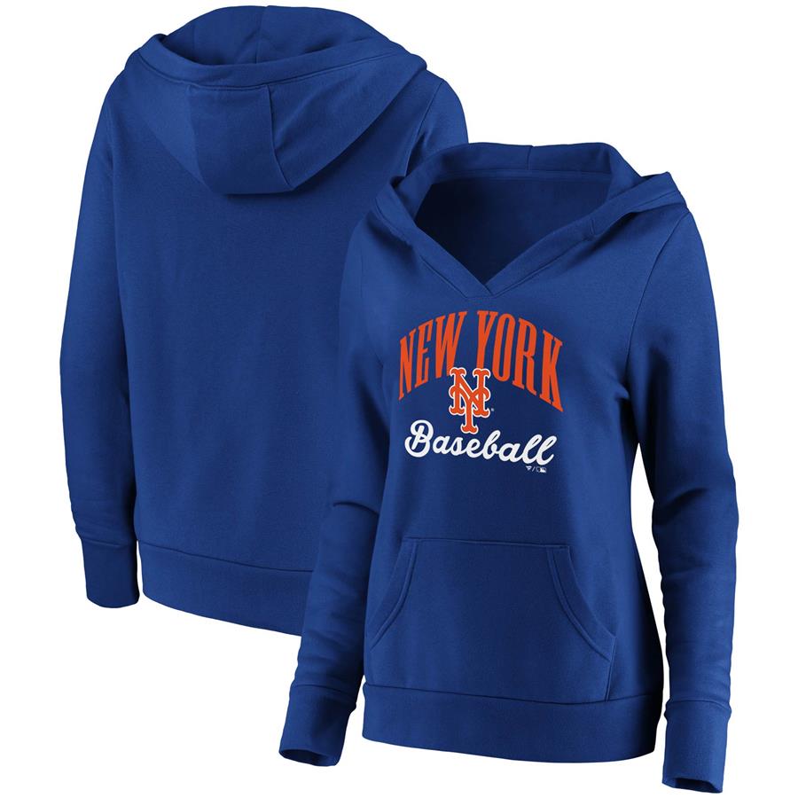 New York Mets Fanatics Branded Women's Victory Script Crossover Neck Pullover Hoodie - Royal