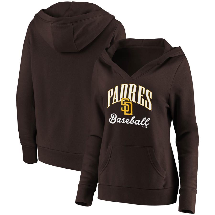 San Diego Padres Fanatics Branded Women's Victory Script Crossover Neck Pullover Hoodie - Brown