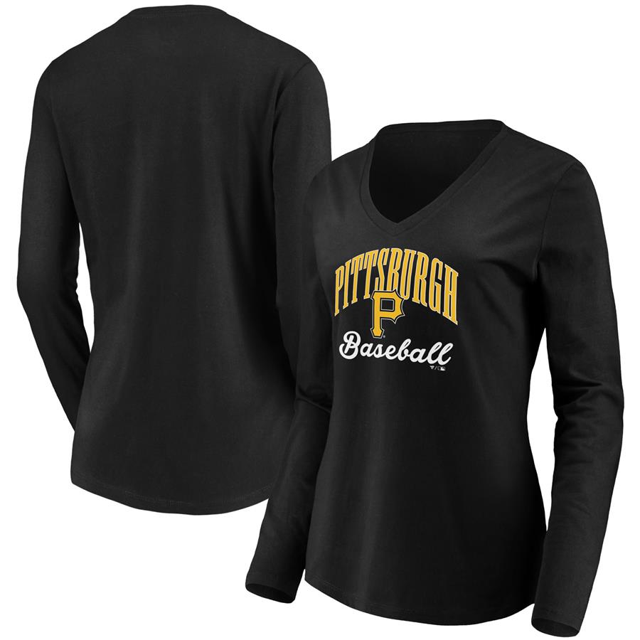 Pittsburgh Pirates Fanatics Branded Women's Victory Script V-Neck Long Sleeve T-Shirt - Black