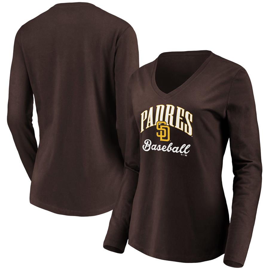 San Diego Padres Fanatics Branded Women's Victory Script V-Neck Long Sleeve T-Shirt - Brown
