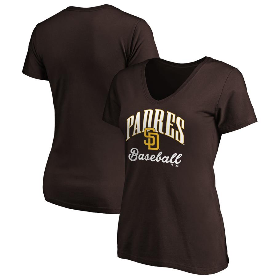 San Diego Padres Fanatics Branded Women's Victory Script V-Neck T-Shirt - Brown