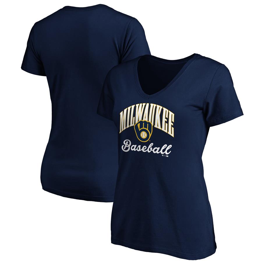 Milwaukee Brewers Fanatics Branded Women's Victory Script V-Neck T-Shirt - Navy