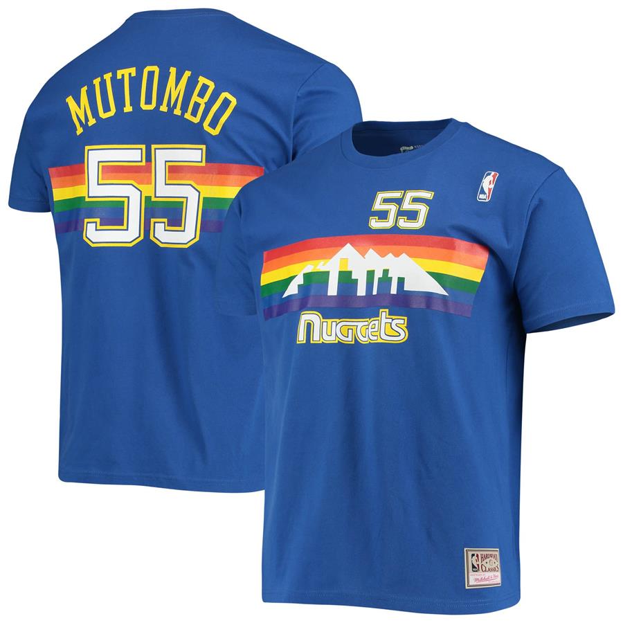 Dikembe Mutombo Denver Nuggets Mitchell & Ness Hardwood Classics Stitch Name & Number T-Shirt - Royal