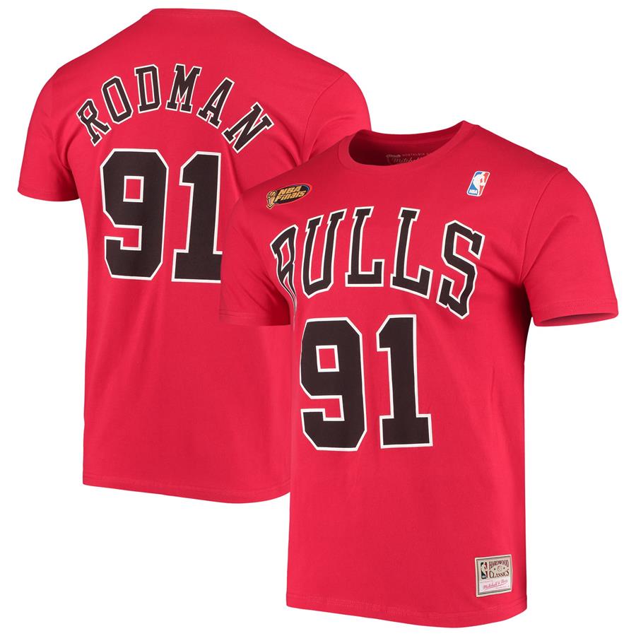 Dennis Rodman Chicago Bulls Mitchell & Ness Hardwood Classics Stitch Name & Number T-Shirt - Red